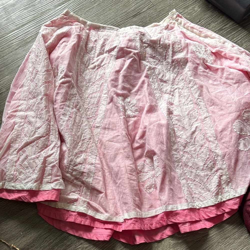 Trina Turk Pink A-Line Skirt with White Embroidery